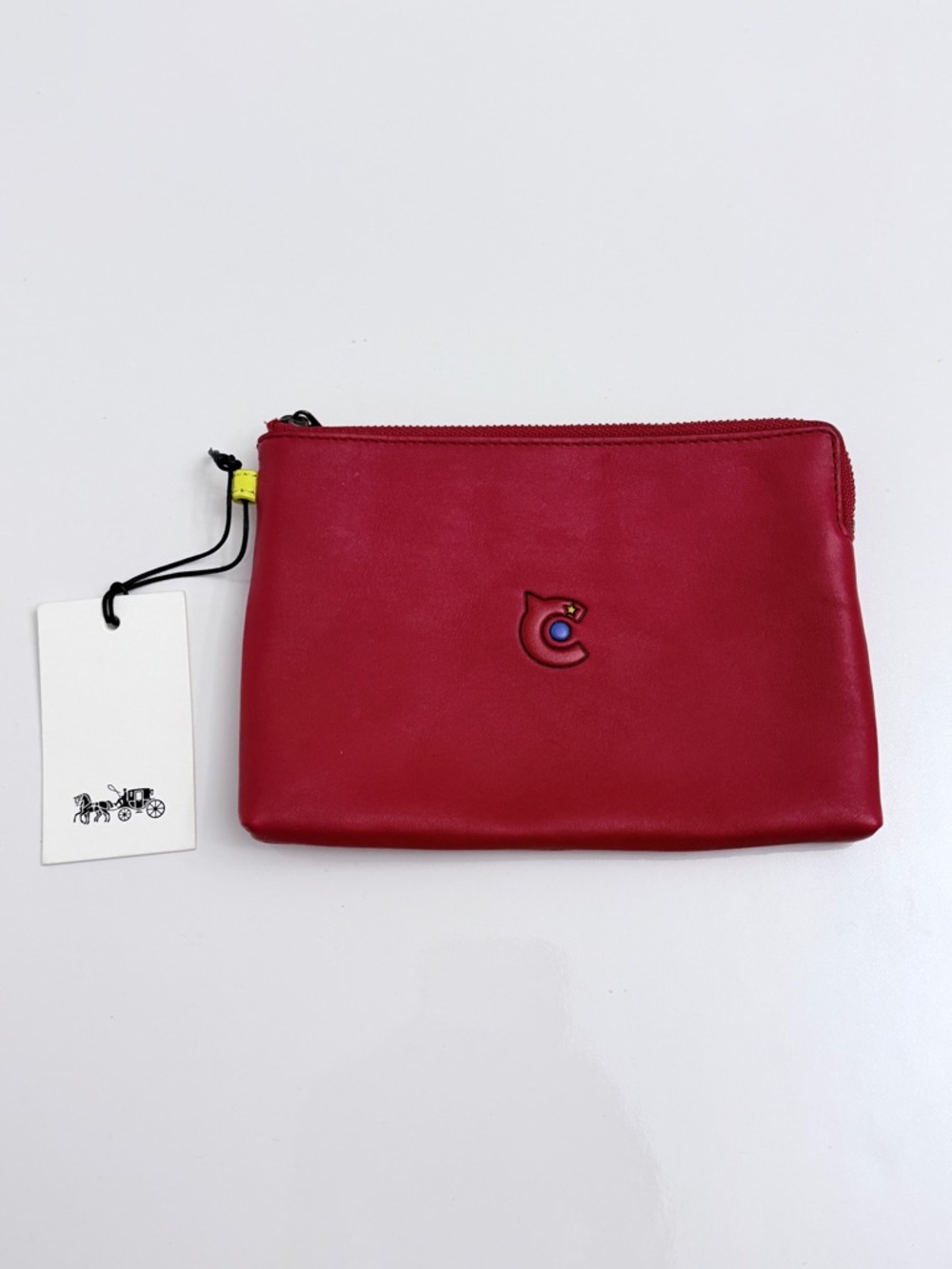 Coach Cherry Red Leather Cosmetic/Wallet Pouch with Logo Accent Y2K - Rare